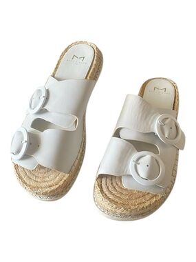 Marc Fisher White Leather Sandals 0.5” Platform Espadrille Braided Cord